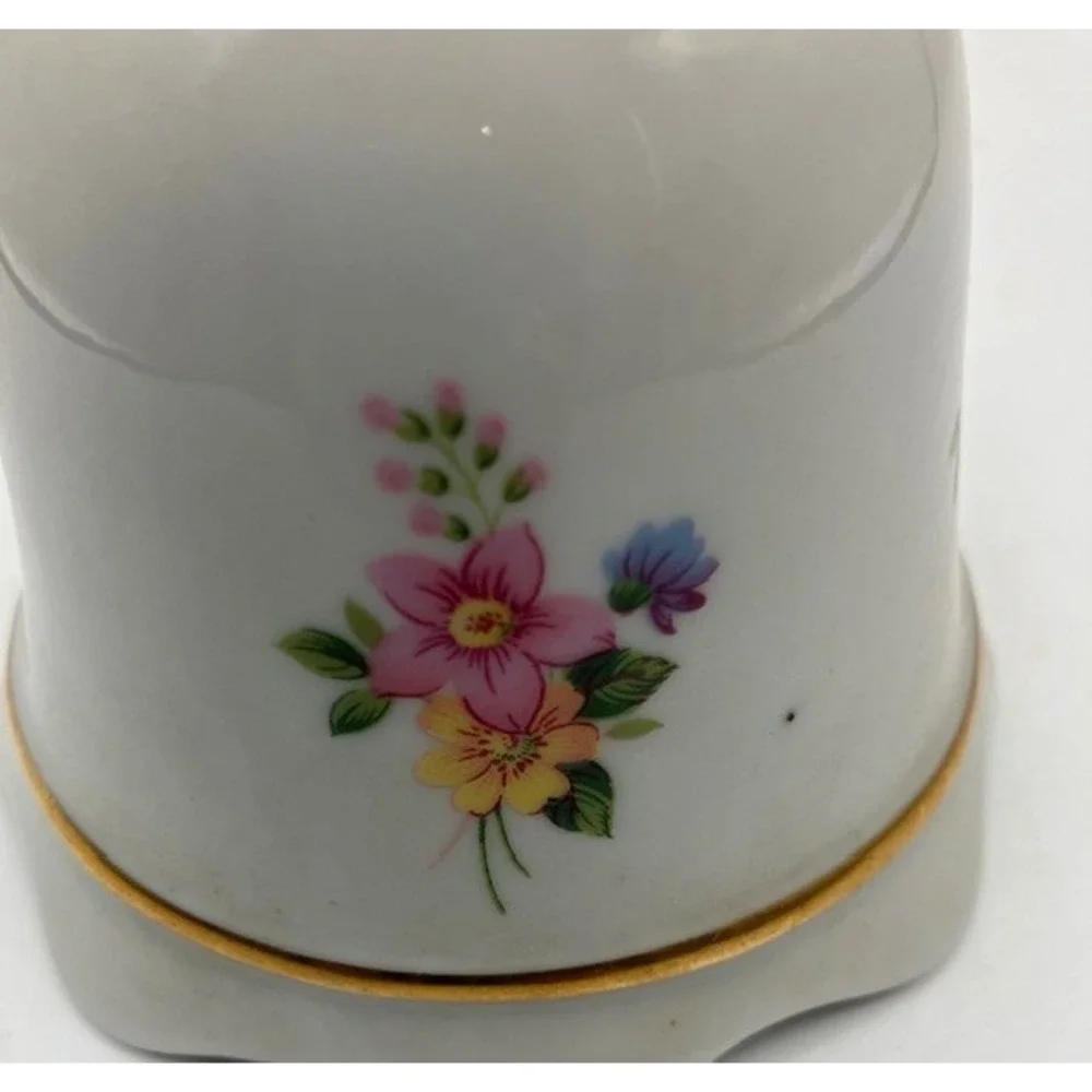 Music Box Porcelain Bell Yellow Bird Figurine‎ Floral Design Decor Made in Japan